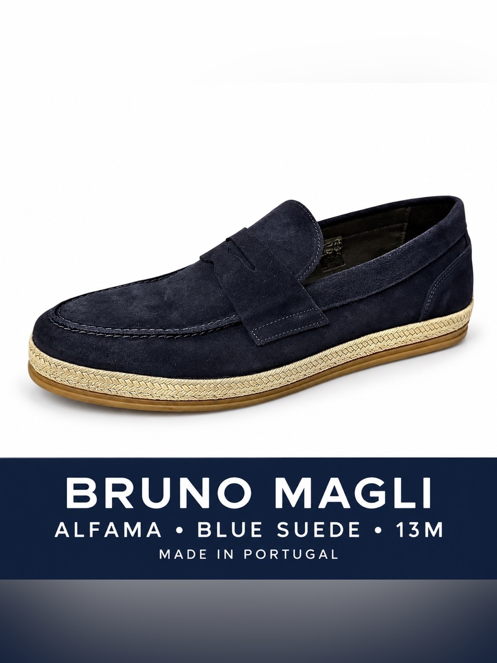 Bruno Magli Alfama Espadrille Loafers Men’s 13M Blue Suede Made In Portugal